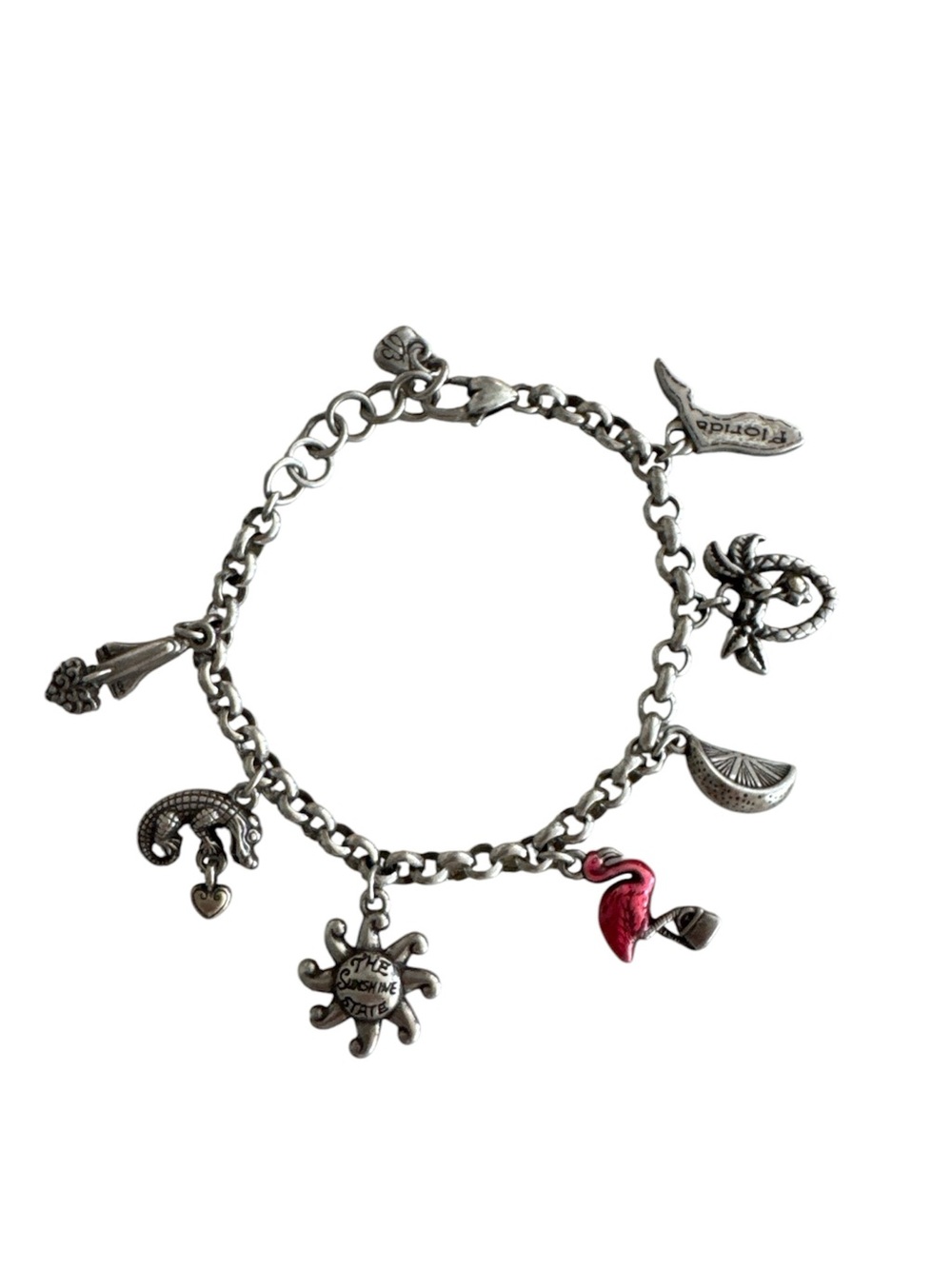 Brighton Florida Silver Tone Multi Charm Bracelet Flamingo Sun Seahorse Tropical